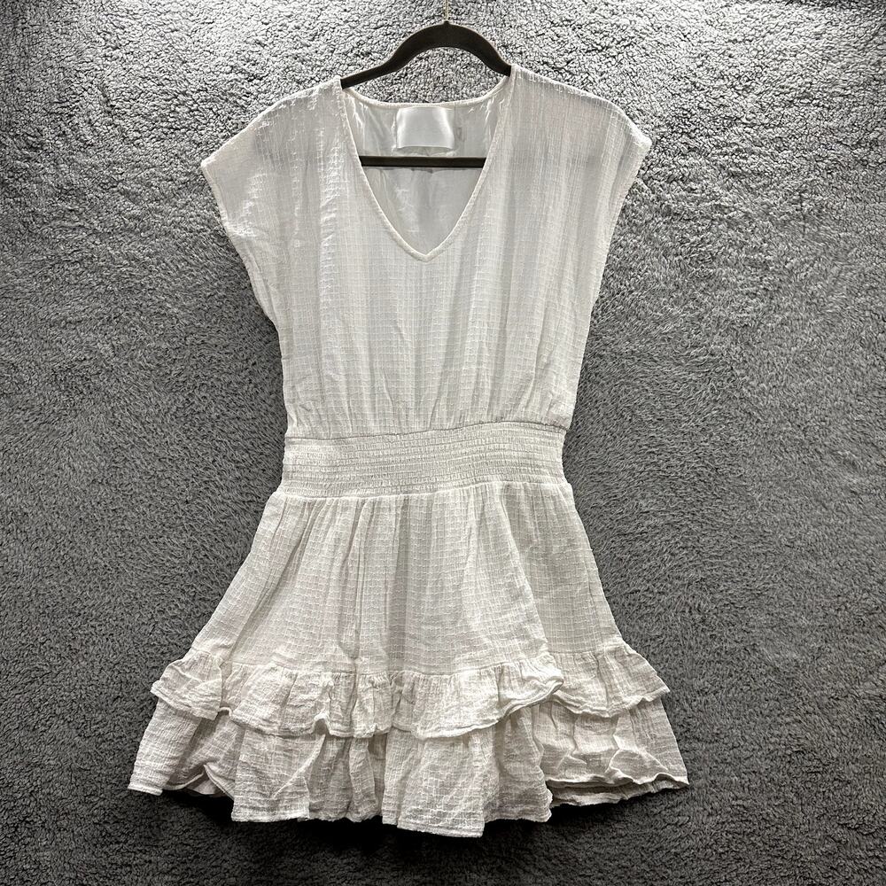 Vacate The Label Women's Medium White Dress Sleeveless Ruffles V-Neck‎